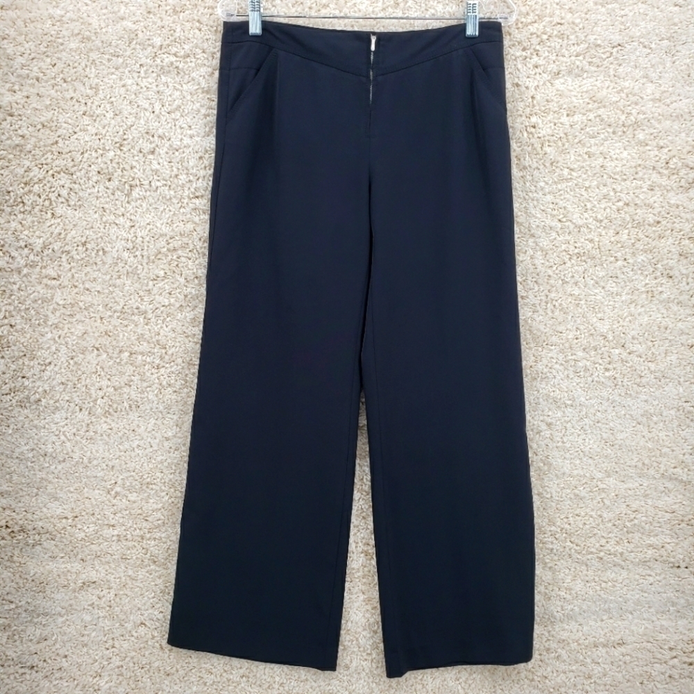 PHILIPPE Adec Paris Women US 6 black trousers pants front zip pockets Poly blend